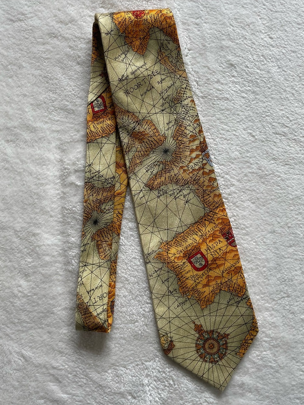 Vintage RM Style World Map Tie 100% Silk